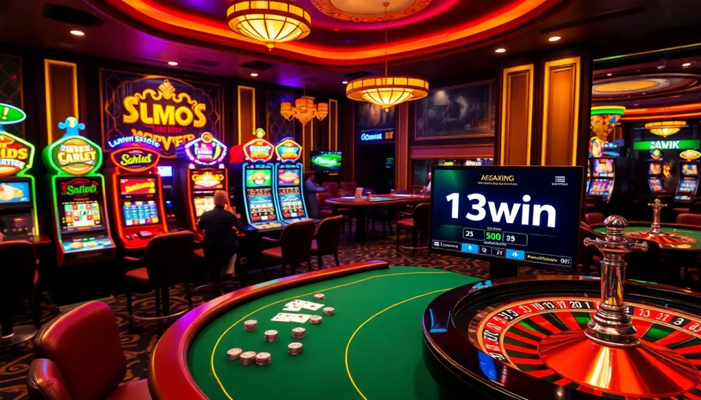 Experience the thrill of winning at 13win with vibrant casino tables and exciting slot machines.