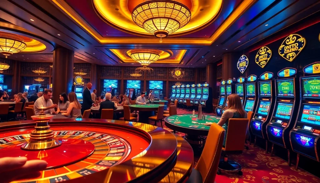 Exciting casino scene illustrating đánh giá top nhà cái uy tín with vibrant games and players.
