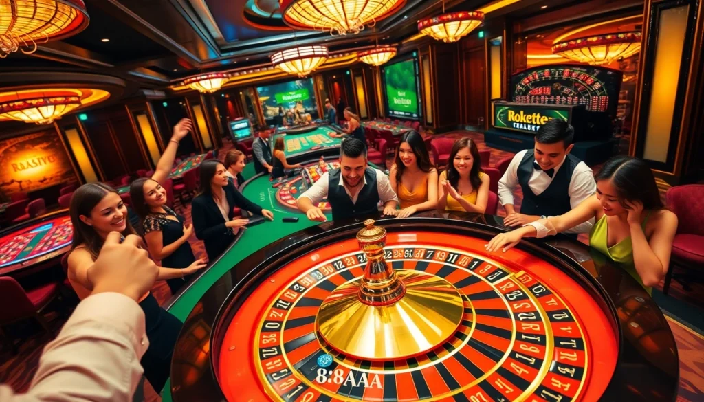 88AA Casino experience with lively players at a roulette table, showcasing thrilling betting action.